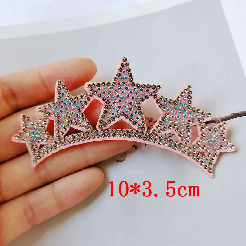 10Pcs/Lot Multi Style Felt backside Diamond Crown Patches Appliques for DIY Headband Material And Christmas hat Accessories