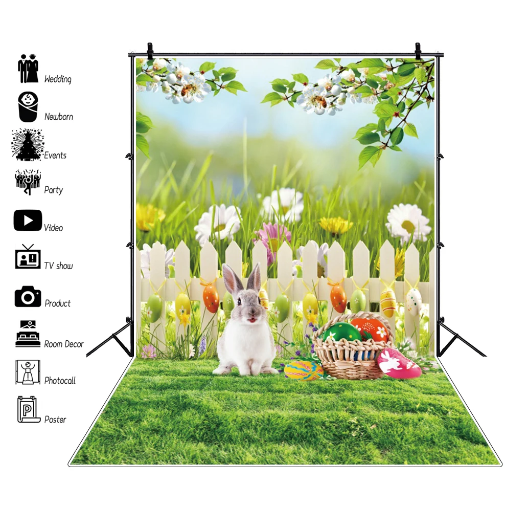 

Happy Easter Baby Portrait Photography Background Spring Rabbit Egg Grassland Photocall Garden Forest Backdrop Studio Shoot