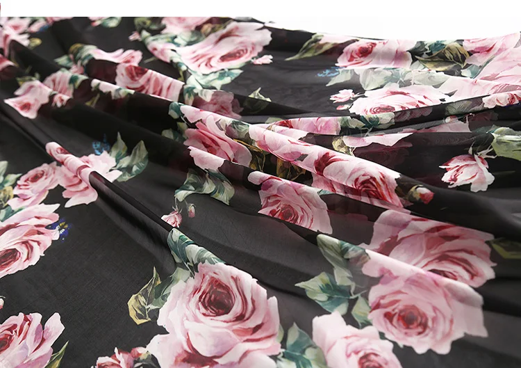 145cm Width Romantic Roses Butterfly Printed Thin Transparent Chiffon Fabric for Woman Girl Summer Long Dress DIY Sewing