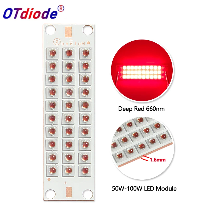 20W 30W 50W 100W coltiva LED COB Chip rosso intenso 660nm fai da te pianta crescita della frutta lampada luce diodo SMD 55*15mm con substrato di rame