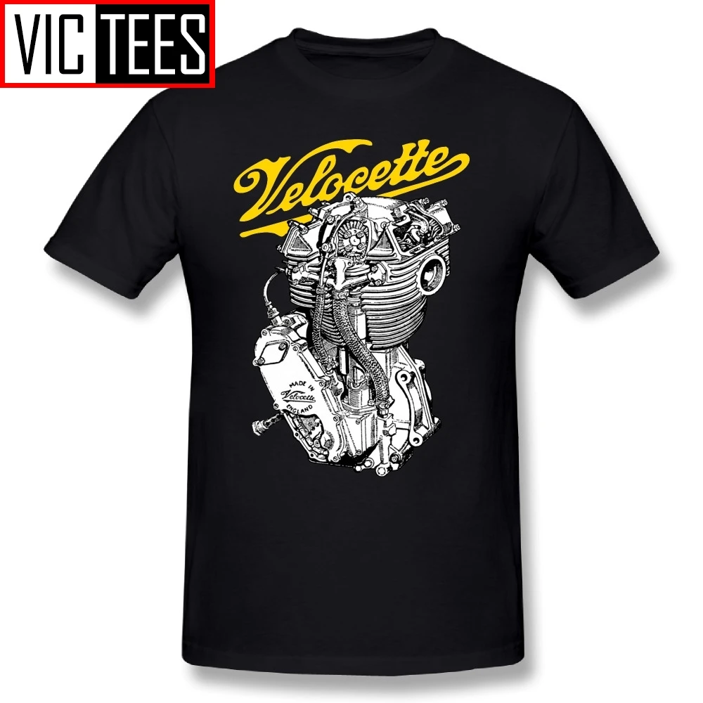 Men's Classic British Motorcycle Engine T Shirt Men Velocette KTT350 Moto 100% Cotton Tops Tee Shirt Black Print Big Size Tshirt