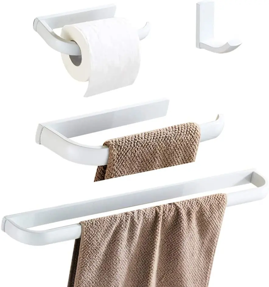 

IMPEU 4 Pieces White Bathroom Hardware Set, Brass Towel Tar Towel Ring Toilet Paper Holder Robe Hook, Bathroom Accessory Set