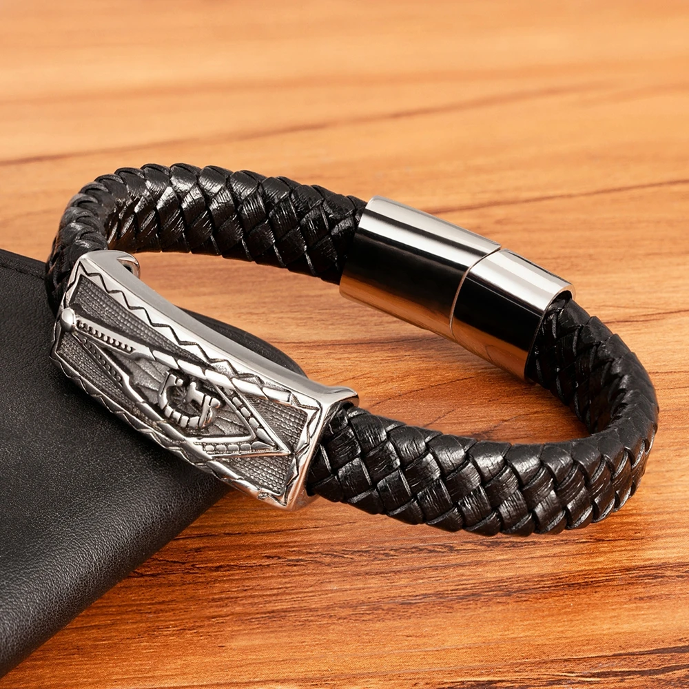 TYO Cool Style Men Leather Bracelets & Bangles Skull Owl Scorpion Snake Braided Wrap Stainless Steel Bracelets For Halloween