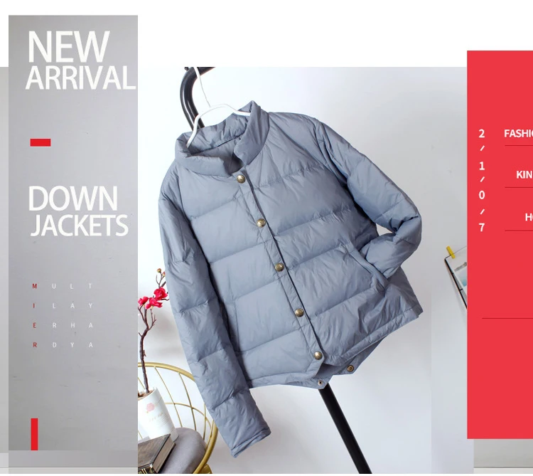 Schinteon Women White Duck Down Jacket Baseball Coat Casual Autumn Winter Short Outwear for Female Fashion