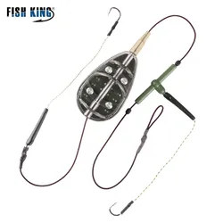 FISH KING 30g-100g Carp Fishing Bait Cage Feeder Metal Hair Rig Group High Carbon Steel Hooks Line Fishing Accessories