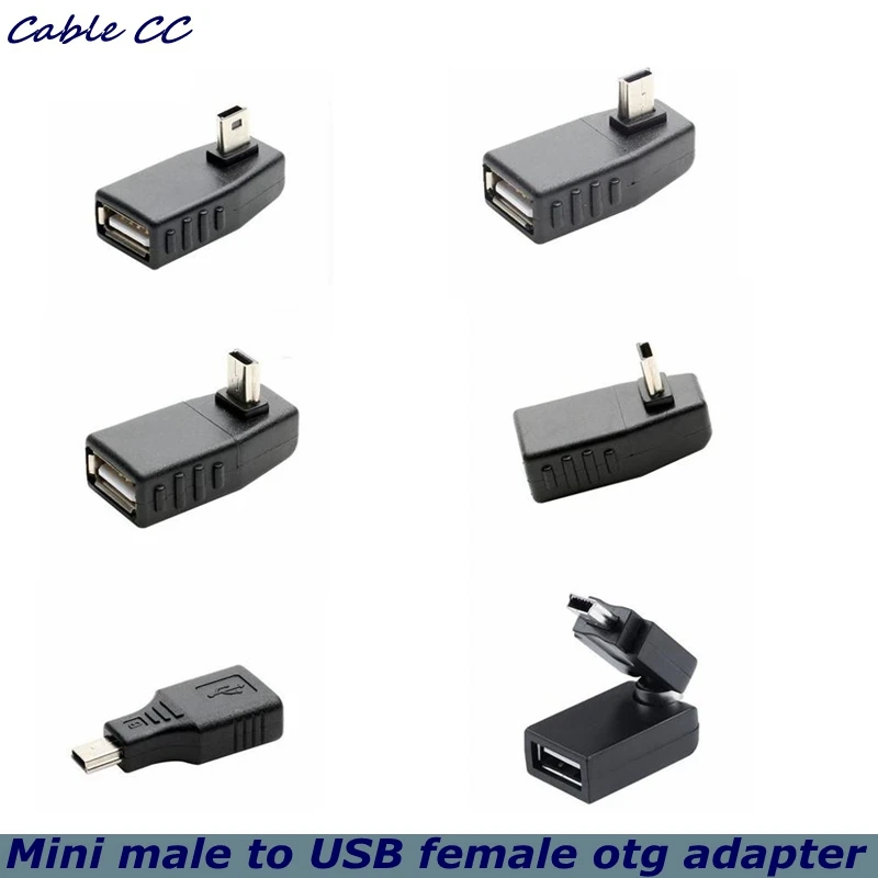 Mini USB 5-pin Male to USB Female 90 Degree Angle Connector Data Synchronization OTG Adapter for Car MP3 MP4 Mobile Phone U Disk