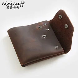 100% Genuine Leather Men Wallets Crazy Horse Leather Purse Carteira Masculina Retro Handmade Short Wallet Small Change Purse