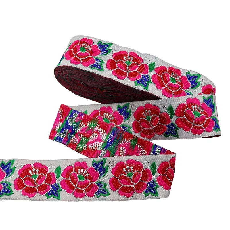 7 Meters 3.3cm Flowers Pattern Vintage Ethnic Embroidery Lace Ribbon  Boho Lace Trim DIY Curtain Clothes Sewing Ribbon Fabric
