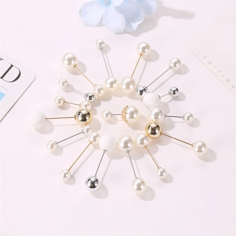 Simulated Pearl Line Shape Simple Golden Silver Plated Edge Graceful  Fashion Alloy Brooches For Girls Women