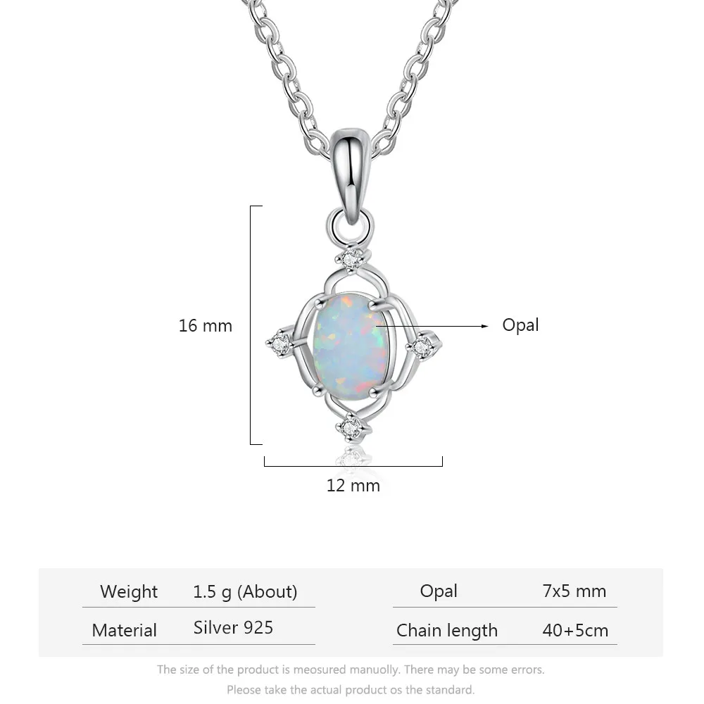 Geometric 925 Sterling Silver Chain Necklaces for Women Clear Zircon Oval Opal Stone Necklaces Statement Jewelry (Lam Hub Fong)