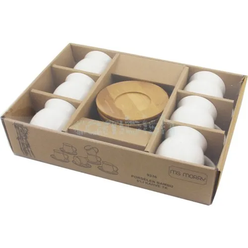 Ms Morry 6'lı Bamboo Dish Porcelain Coffee Cup Pad-Bombe