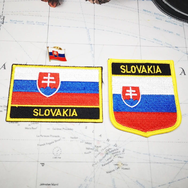 SLOVAKIA  National Flag Embroidery Patches Badge Shield And Square Shape Pin One Set On The Cloth Armband   Backpack  Decoration