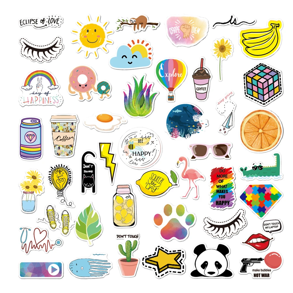 45PCS Cute Laptop Sticker Vsco Girls Style Waterproof Computer Stickers Fridge Suitcase Decal Stickers forMacbook/HP/Huawei Skin