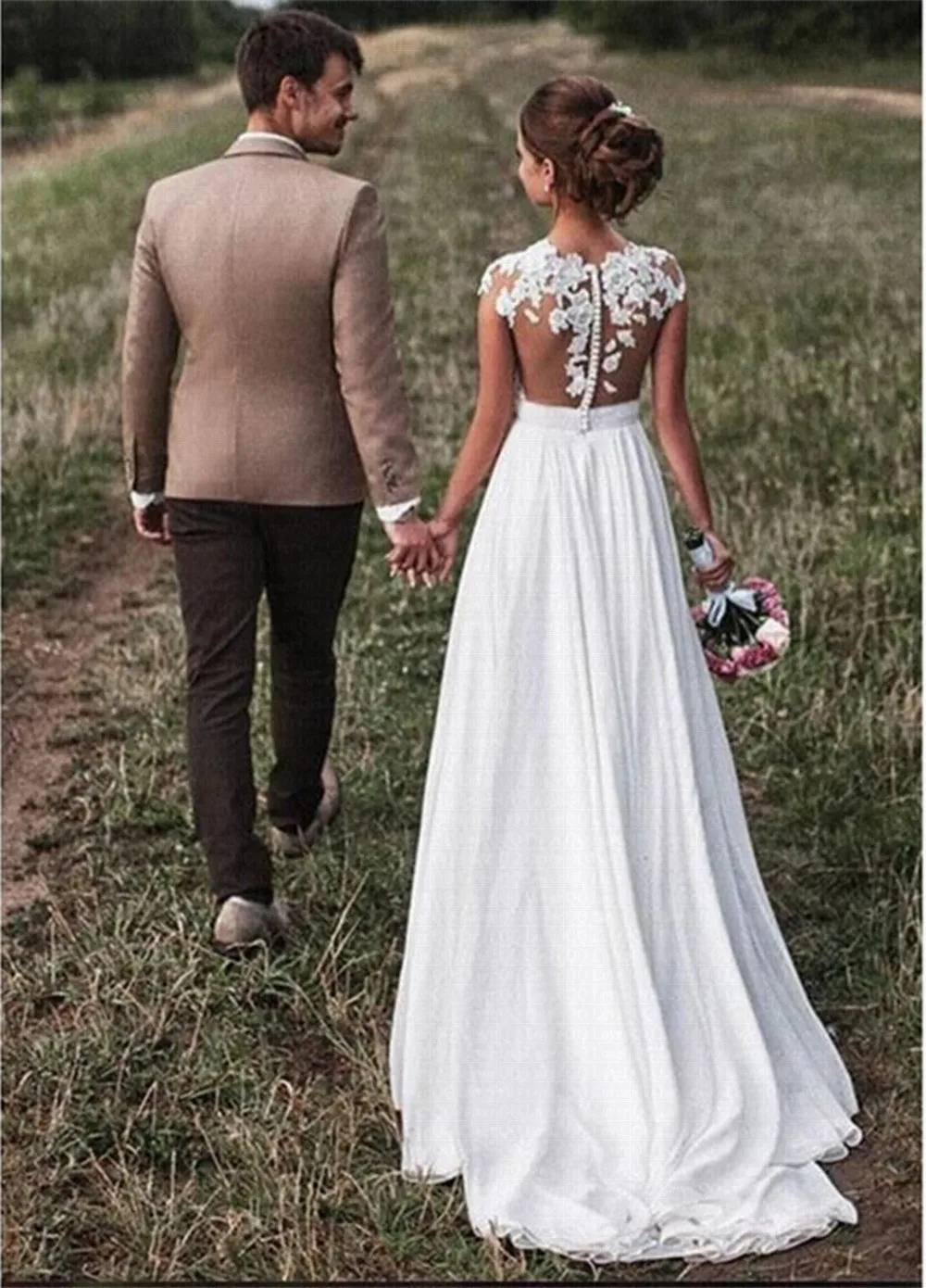 Boho Appliques Vestido De Noiva Beach Lace Slit Side White Simple Wedding Dress 2022 Plus Size Bridal Gown