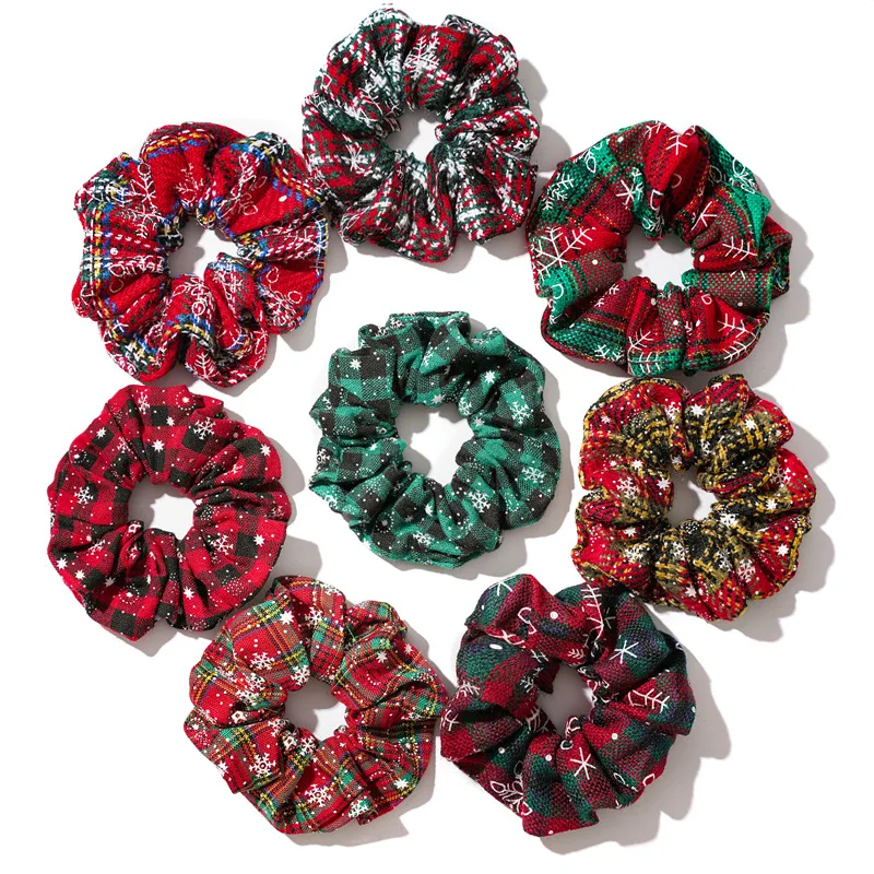 2021 Snowflake Christmas Rubber Bunny Hair Band  Scrunchies Women Girls Elastics Bow Hair Tie  Hair Ring Ponytail Accessories