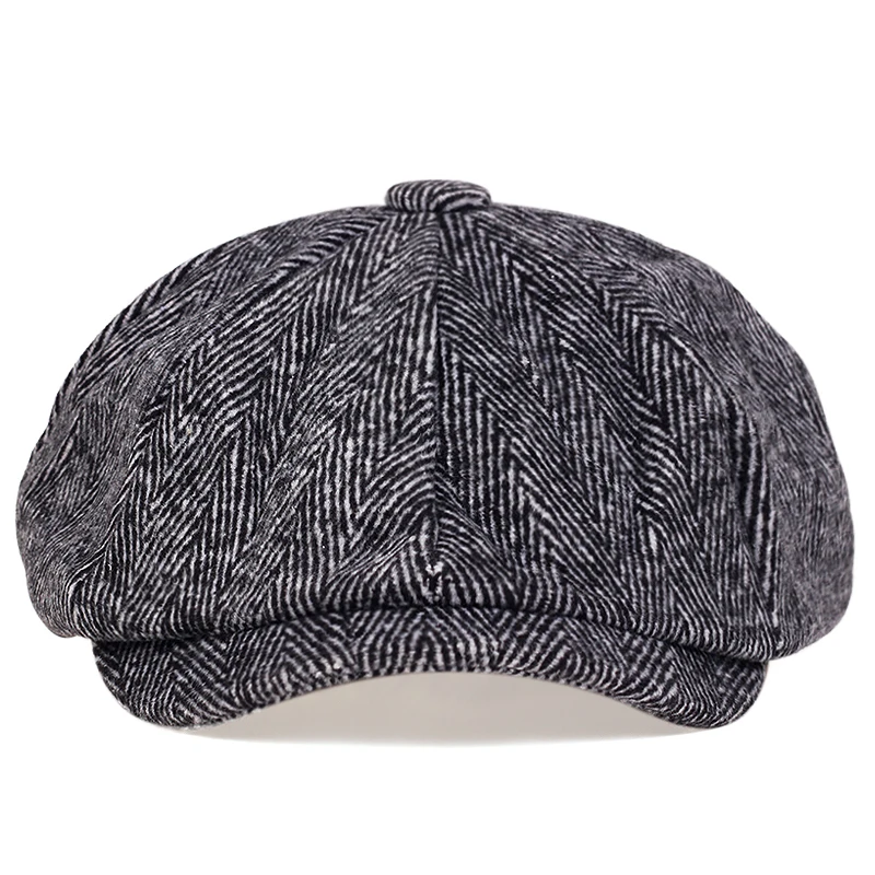 Men Tweed Newsboy Hat Beret Herringbone Gatsby Hats Street Caps Peaked Octagonal with Brim Caps Winter Spring Hip Hop Berets