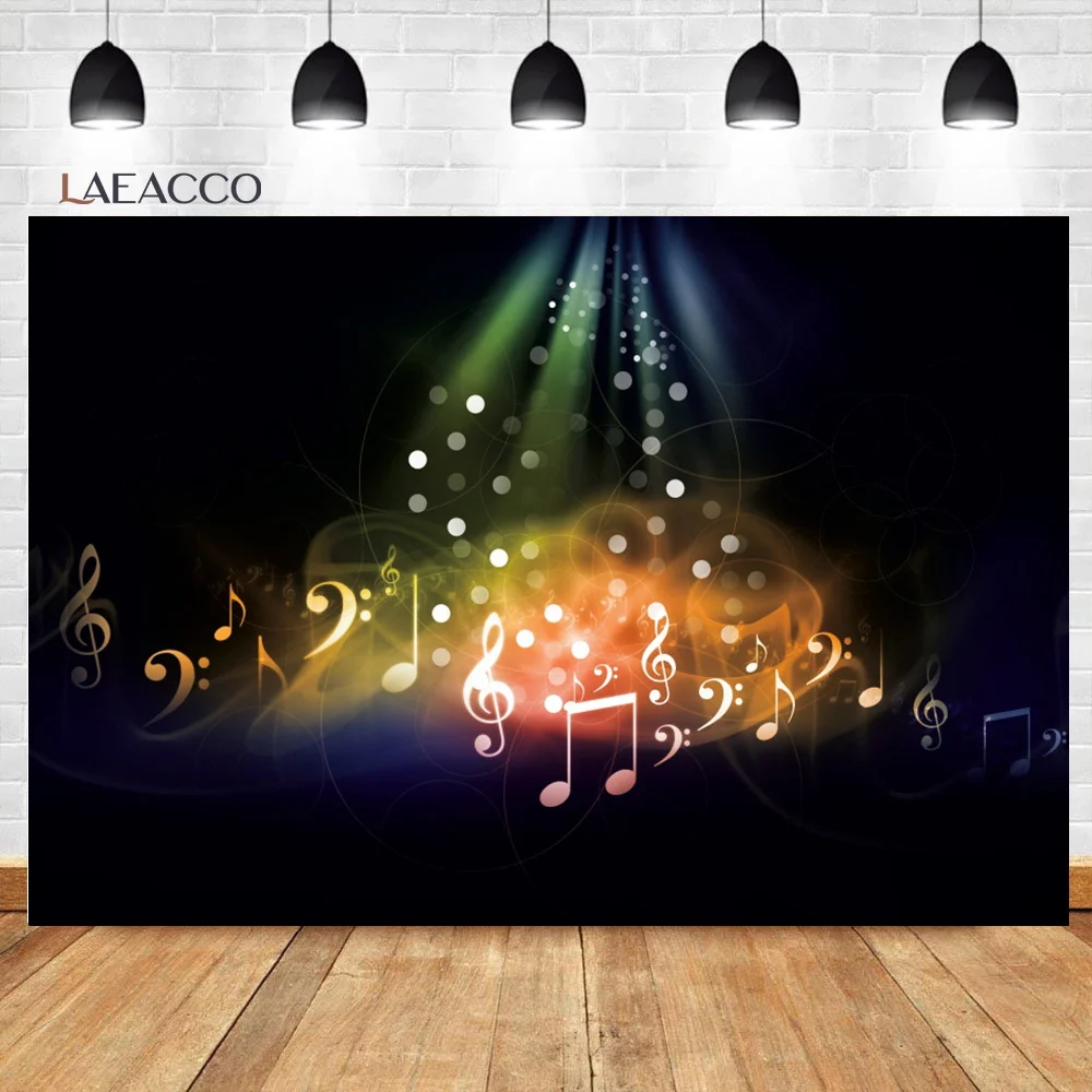 Laeacco Music Theme Party Photophone Notes Light Spots Birthday Photography Backgrounds Photographic Backdrops For Photo Studio