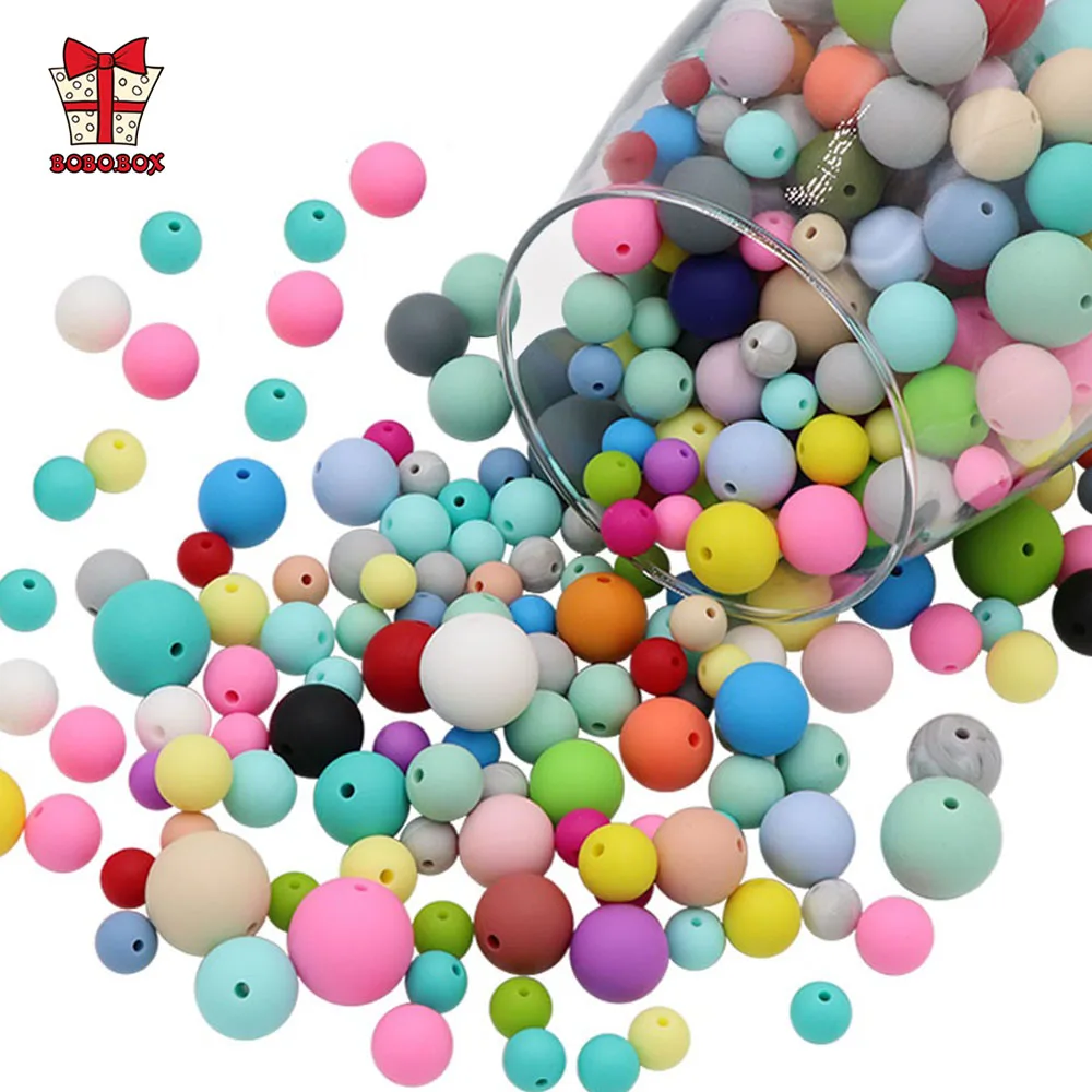 BOBO.BOX 30pcs Round Silicone Beads 15mm Baby Teething Toy Food Grade DIY Pacifier Chain Clips Tools Baby Teether Gift BPA Free