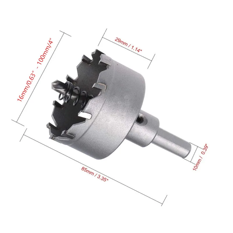 Sierras de copa de carburo, brocas de corte para acero inoxidable de 16mm/0,65 "-100mm/4", diámetro de corte