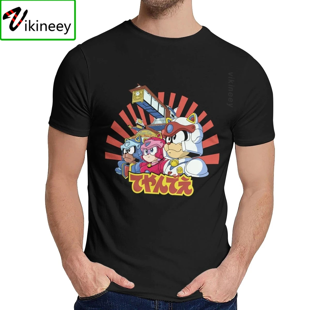 Camiseta de Anime para Hombre, prenda de vestir, de algodón puro, estilo Samurai, Pizza, Cats, Halloween, 100%