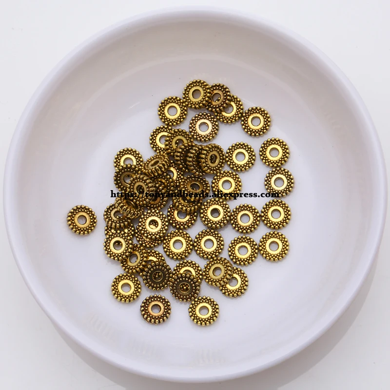 (50 Stück / Los!) Europäischer Spacer-Charm-Verbinder, Crimp-Endperlen aus Legierung in Antikgoldfarbe, geeignet für die Armbandherstellung. – Detail 21