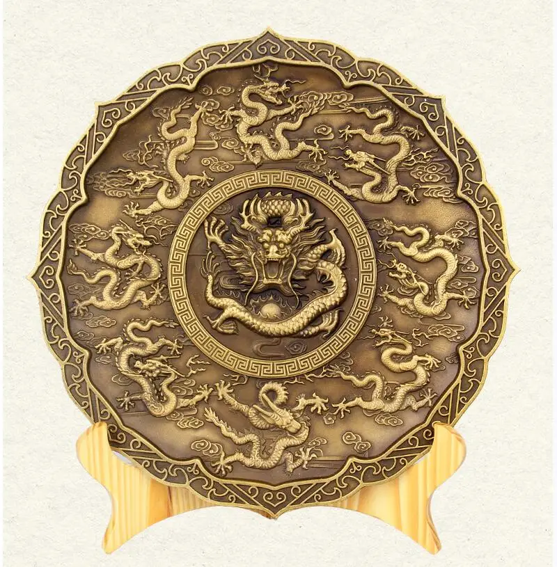 

China brass nine dragon disc crafts statue