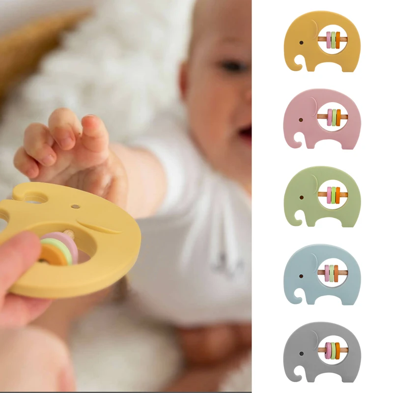 Bopoobo-Hochet de dentition en silicone sans BPA pour bébé, jouet en forme d'éléphant de dessin animé, 1 pièce