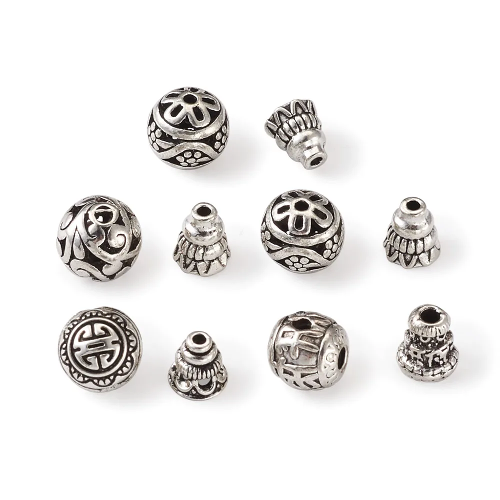 

20set/box Tibetan Style Alloy Guru Bead T-Drilled Beads 3-Hole Round End Beads Spacer For Bracelet DIY Jewelry Making