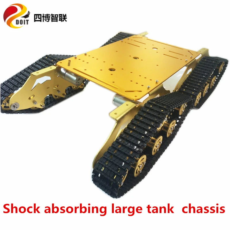 SZDOIT 4WD Metal Large Tracked Tank Chassis Kit Shock Absorbing Crawler Robot High Torque Motor Heavy Load DIY 4-Drive Platform