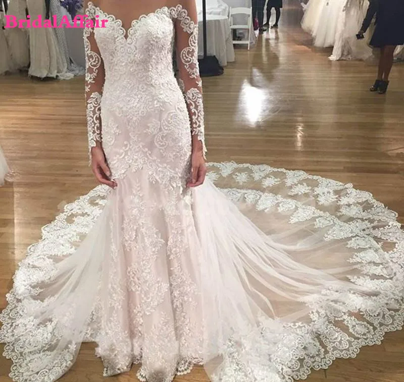 Sexy Mermaid Wedding Dress Stunning White Lace Long Sleeves Garden Summer Formal Bridal Gown Plus Size Custom Made