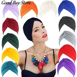 Solid Color Turban Hat Women Muslim Stretch Hijabs Hats Islamic Underscarf Head Wrap Cap Female Plain Headwear Headband Soft