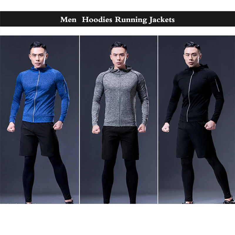 

Men Hooded Fitness Sport Jacket Men Quick Dry Running Coat Zipper Hoody Sweatshirt Sportswear Gym Hoodies Training Clothing