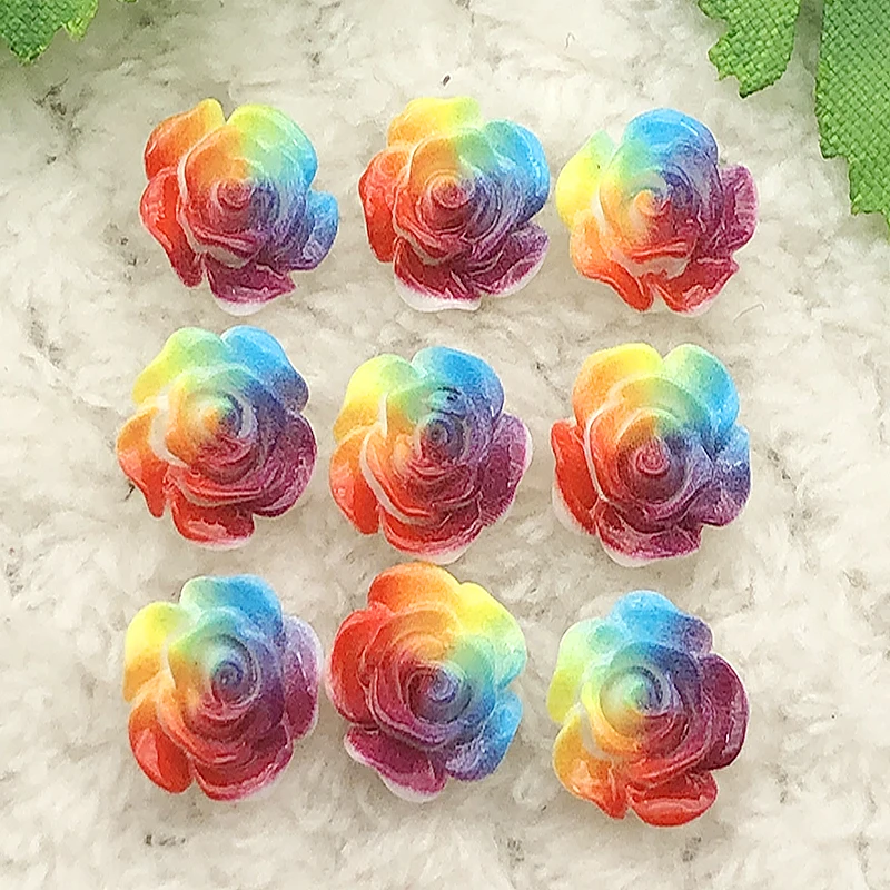 30pcs 12mm color Flat Back Resin Flower Scrapbook 3D Resin Rose DIY Fine Decoration