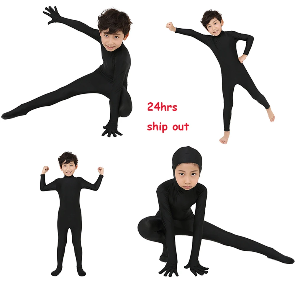 24hours ship out with free shipping 2018 Customize for kids Cheap funny Halloween Zentai Suit Black Lycra Spandex Full Bodysuit