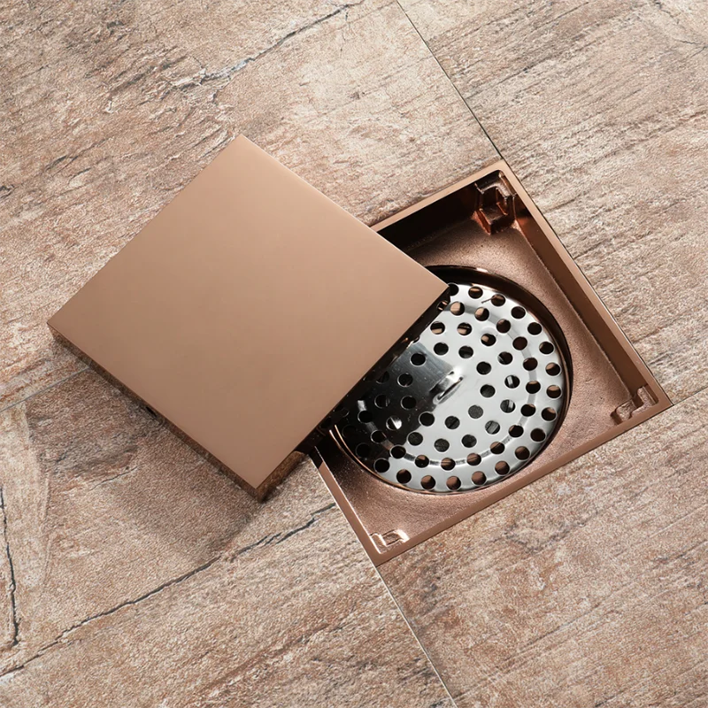 Rose gold/Gold Bathroom Floor Drains Square Floor Drain Strainer 10*10cm Trap Waste Grate Bathroom Shower Accessories