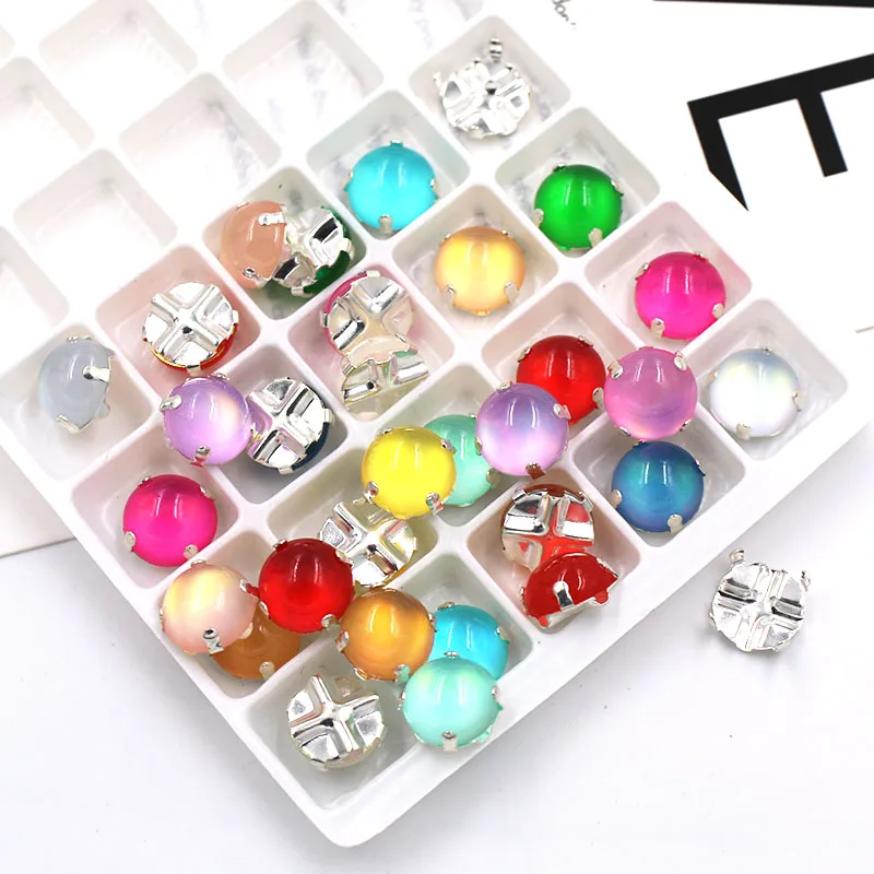 New Arrivals Round Shape Glossy Resin Imitation Opal Flatback Rhinestones Claw Setting Sew On Clothes/Dress/Bags/Shoes