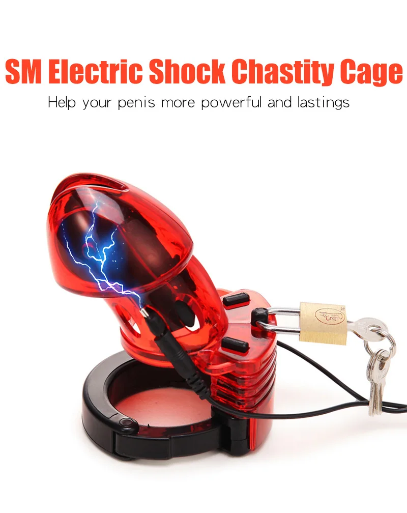 Electric Pulse Shock Chastity Cock Cage Male Masturbator Erotic Dildo Vibrator Penis Stimulation Belt Lock Sex Toys for Men 18+