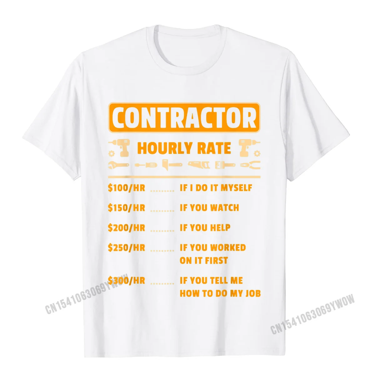 Contractor Hourly Rate Price Chart Labor Funny Gift Handyman T-Shirt Camisas Men Rife Men T Shirts Cotton Tees Fitness Tight