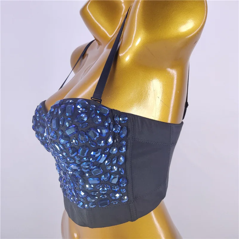 Cupnaya Summer Women Sexy Sparkle Rhinestones Crop Top Corsets Glitter Ladies Short Dance Cropped Top Camisoles Vest Blue Pink