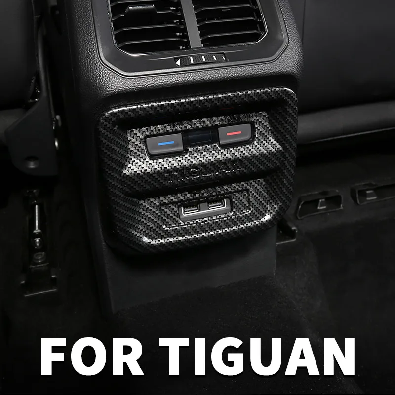 Interior carbon fiber trim and exhaust outlet decorative frame cover For Volkswagen Tiguan mk2 2017 18 19 2020 2021