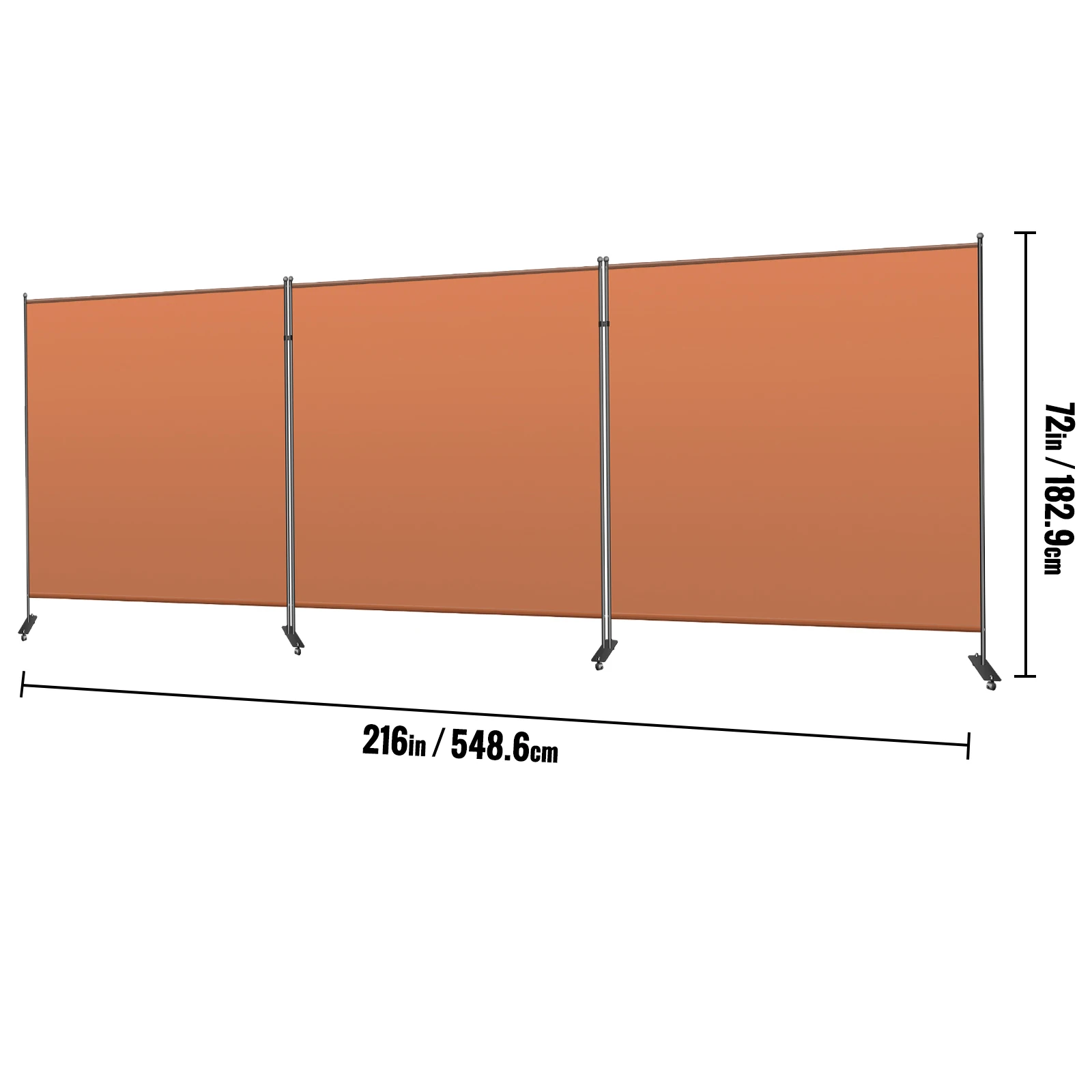 VEVOR-Divisor de pared con ruedas universales bloqueables, Panel de 3 paneles para dormitorios, salas de conferencias, 216x72 pulgadas, color Naranja