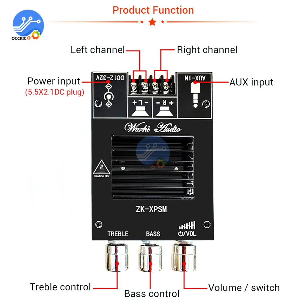 ZK-XPSM 150WX2 High and Bass Adjustment Bluetooth Audio Power Amplifier Board Module Dual Channel TDA7498E