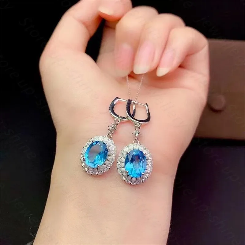 

New Natural Topaz Earrings 925 Silver T Square Diamond Women's Earrings Elegant Design