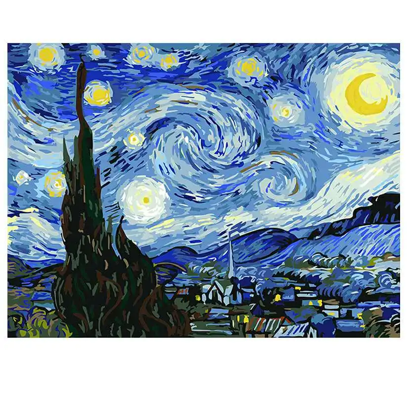 GATYZTORY DIY Painting By Numbers Van Gogh Starry Sky Picture By Numbers Landscape Wall Art Acrylic Paint For Home Decor Art