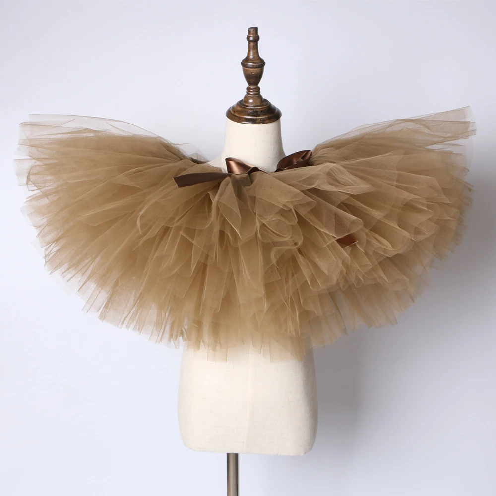 Brown Baby Girls Tutu Skirt Princess Birthday Party Ballet Dance Children Tulle Skirt Girls Fluffy Pettiskirt Kids Tutu Skirt