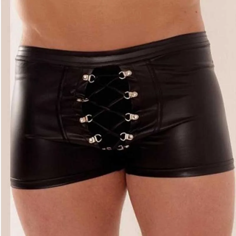 

Mens Sexy Faux Leather Shiny Boxers Exotic Underwear Gay Male Latex Wetlook Shorts Panties Bikini Swimwear Cool Fetish Lingerie