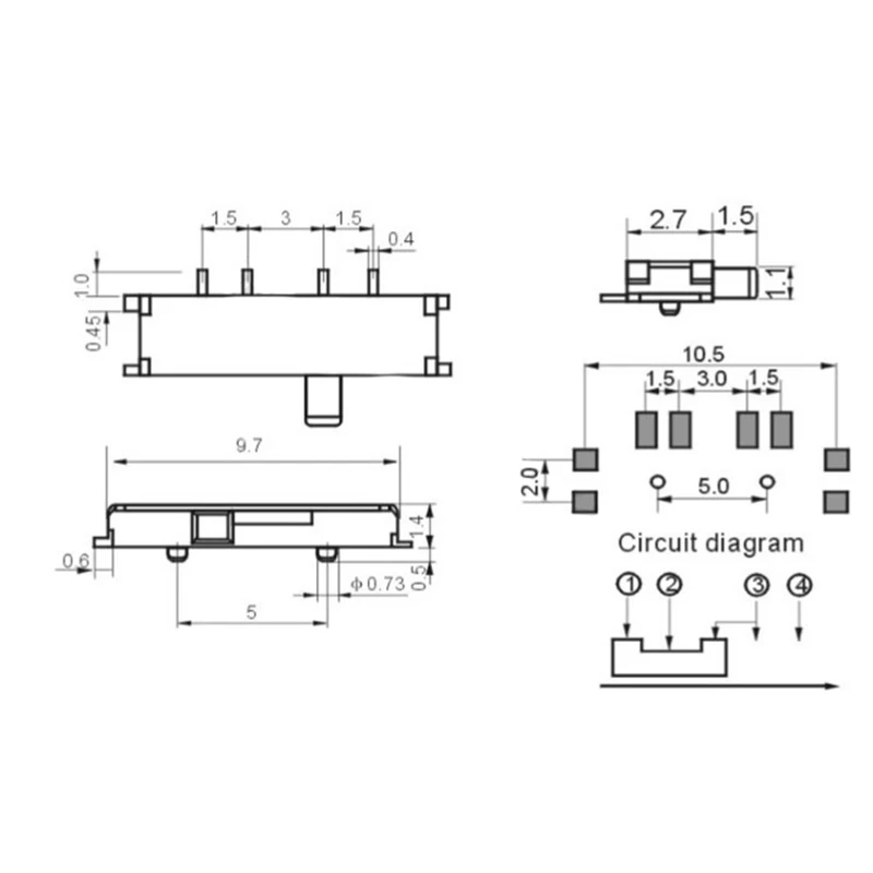 Interruptor de palanca de piezas, Mini Interruptores deslizantes SMD SMT de 8 pines, 10 MSK-13C01, MSK13C01