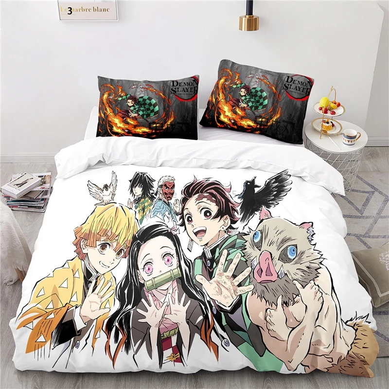 Popular Anime Demon Slayer 3d Bedding Set Kamado Tanjirou Kamado Nezuko Character Duvet Cover Set Pillowcase Cartoon Bed Sets