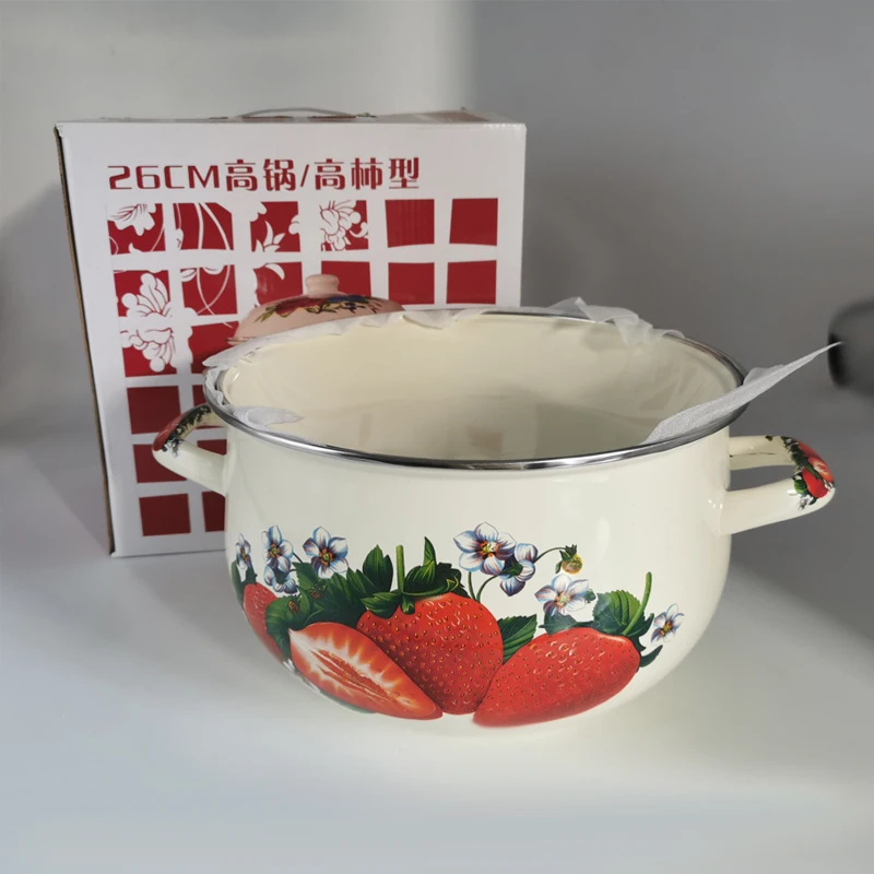 5L 26cm Enameled Stew Pot Strawberry Soup Cookware