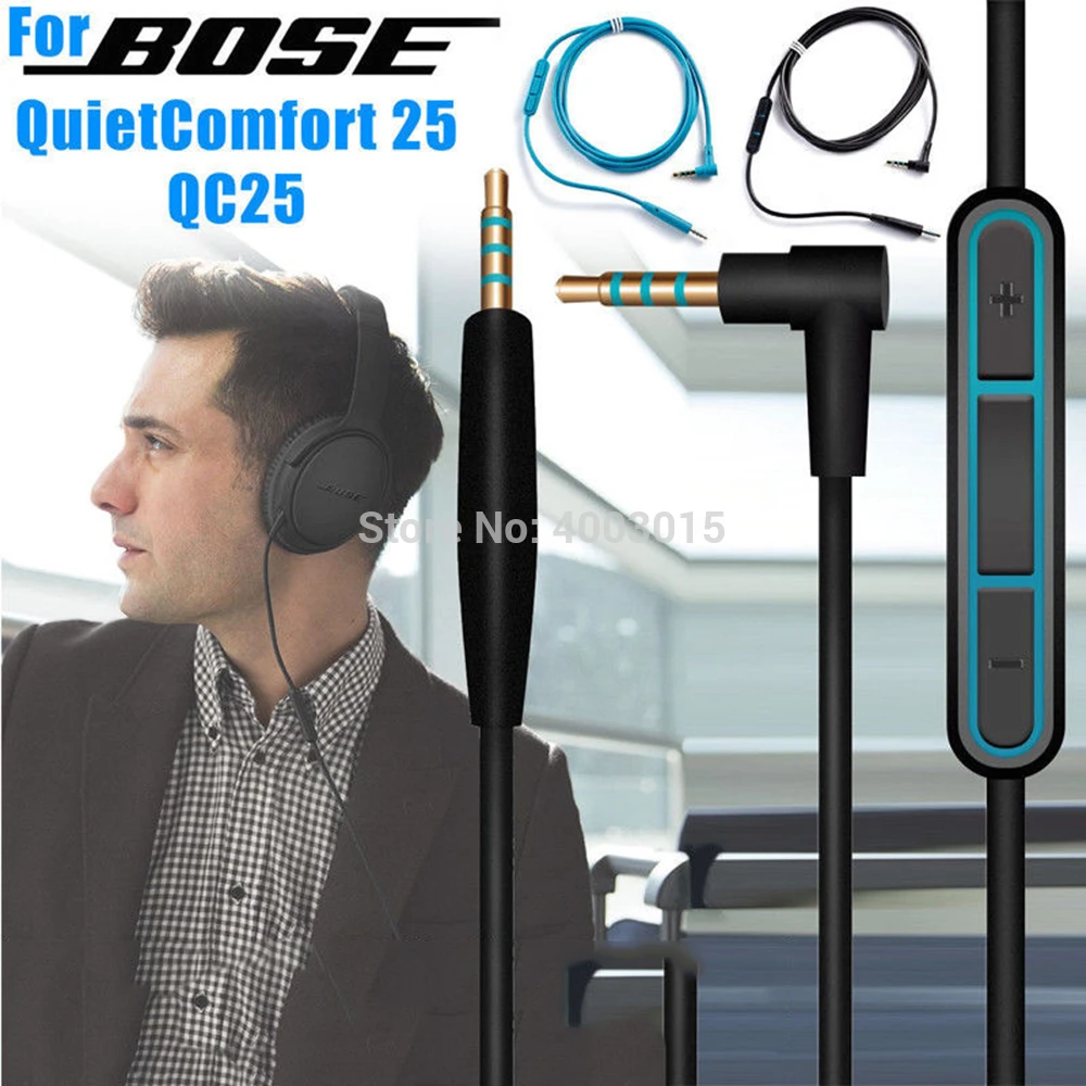 Replaceable Earphone cable with remote control line-in microphone for Bose SoundTrue QuietComfort 25 QC25 OE2 OE2i headphone